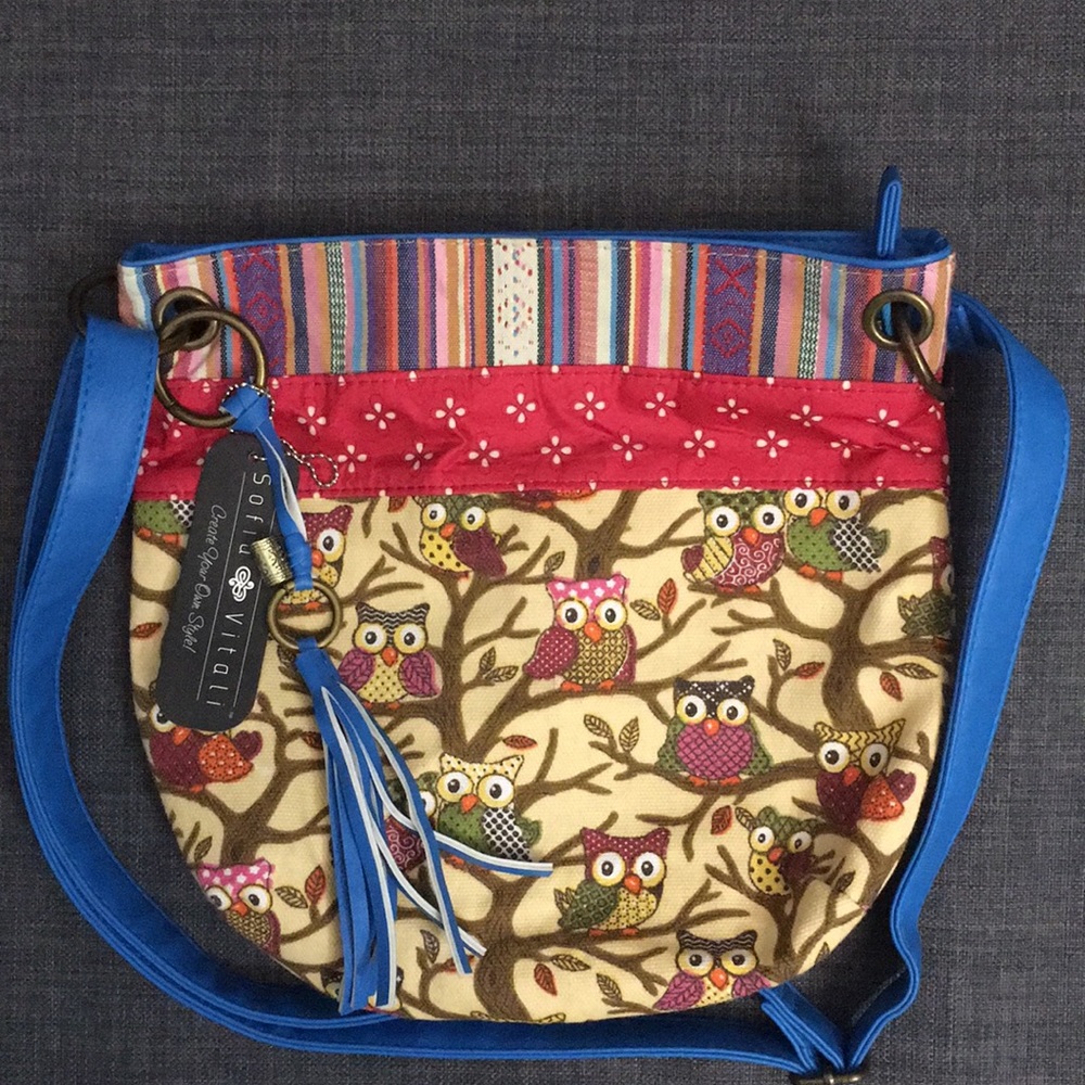 NWT Sofia Vitali Owl Canvass Shoulder Bag